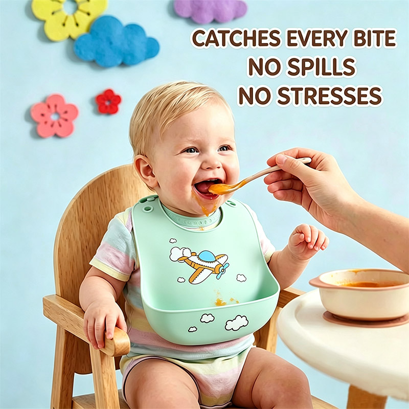 Easy Baby Food - Silikon-Baby-Fütterungslätzchen, wasserdichtes Lätzchen mit Essensfänger, verstellbares,
