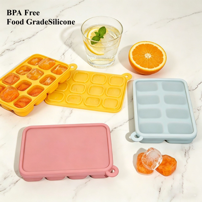 Easy Baby Food - Platin-Silikon Baby-Nahrungsmittel-Gefrierform mit Deckel, 8/12 Fächer,